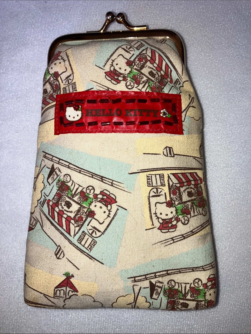 Vintage Hello Kitty Red & Cream Fabric Kiss-Lock Pouch